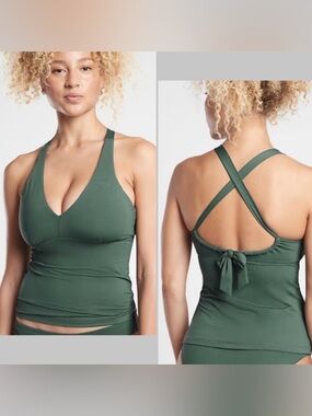 Athleta Women’s Medium Plunge Tankini Top, Fits A-C Cup Amazon Green